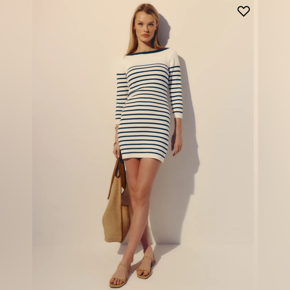 Reformation Ines Ribbed Sweater Dress Gossamer With Navy Stripe - Size M